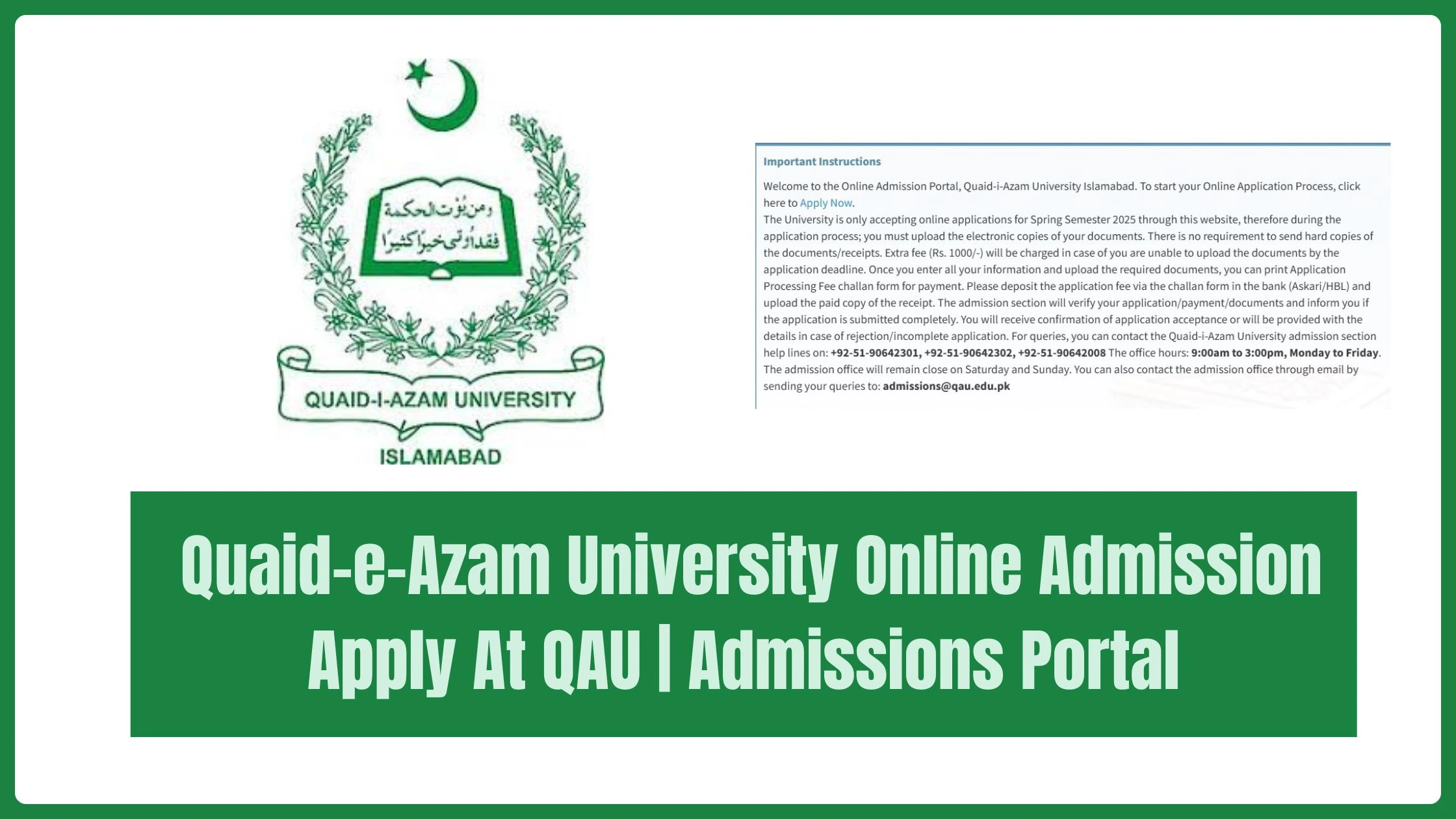 Quaid-e-Azam University Online Admission Apply At QAU | Admissions Portal