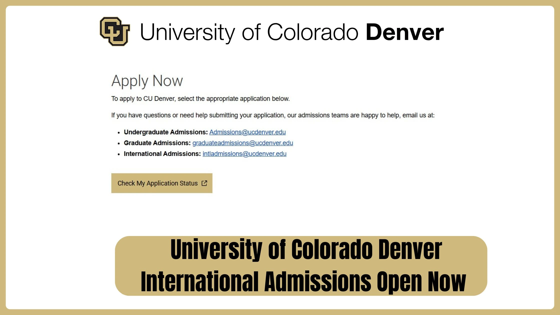 University of Colorado Denver International Admissions Open Now
